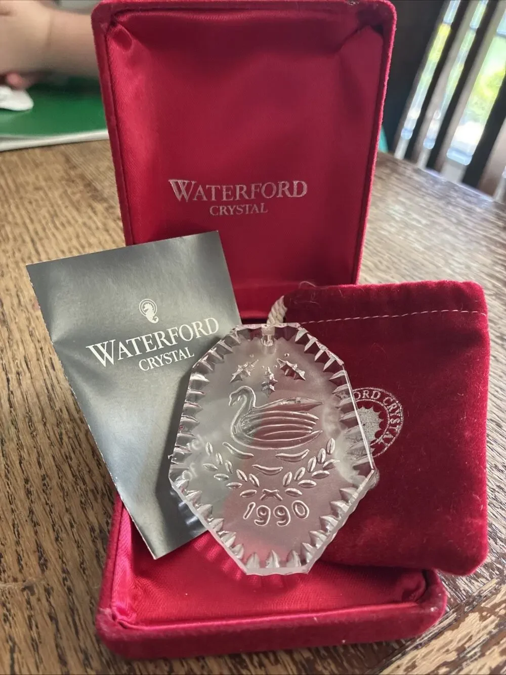 1990 Waterford Crystal 12 Days Of Christmas Seven Swans Swimming Ornament Box
